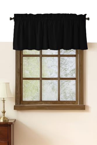 "Native Fab Set of 2 Farmhouse Valance Curtains for Windows 54""x18"" - Rod Pocket - Semi Sheer - Short Curtain for Kitchen, Cafe, Living Room, Bedroom, Basement - Black"