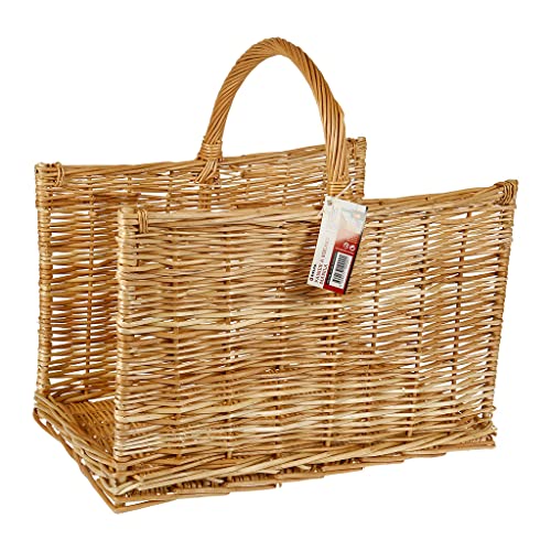 RUECAB Wood Log Storage Basket, Wood Log Basket, Firewood Storage Basket, Wicker Log Basket, Natural Wicker - Model MANILA - Size: 51 x 50 x 38 cm