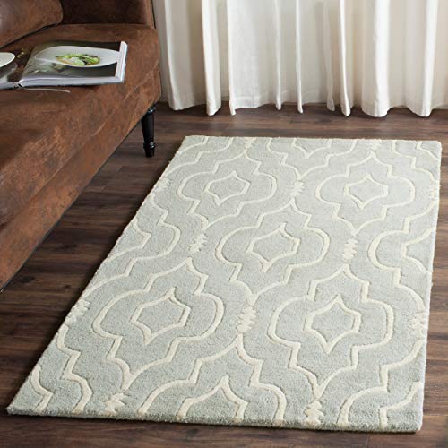 Safavieh Contemporary Indoor Hand Tufted Rectangle Area Rug, Chatham Collection, CHT736, in Grey / Ivory, 91 X 152 cm for Living Room, Bedroom or Any Indoor Space