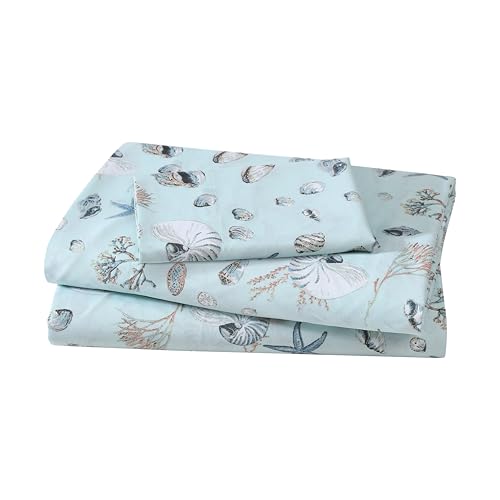 Elite Home 90 GSM Microfiber Coastal Beach-Themed Printed Sheets & Pillowcase Sets, Twin, Oceanside Sea