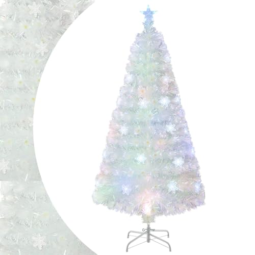 SPOTRAVEL 4FT Artificial Christmas Tree White Fiber Optic Xmas Tree (120cm) - with 18 Snowflake Lights & 130 Branch Tips, Holiday Pre-lit Decoration Tree for Home Party