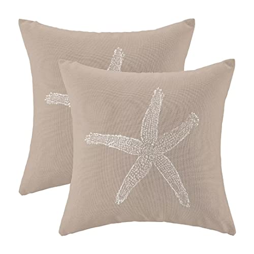 AEIOAE Coastal Pillow Covers 20X20 Inch Set of 2, Brown Tan Starfish Throw Pillow Covers Beach Pillowcase Linen Nautical Decor for Indoor Outdoor Home Sofa Bedroom Living Room