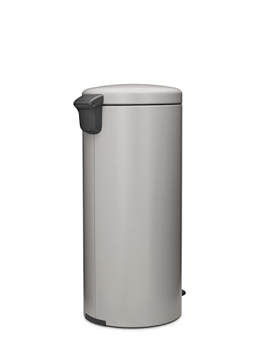 Brabantia NewIcon Pedal Bin 30L, Large Waste Bin for Kitchen, Soft Closing Lid, Light Pedal Operation, Removable Inner Bucket, Non-Slip Base, Soft Grey, Free PerfectFit Rubbish Bags, 29 x 38 x 68 cm