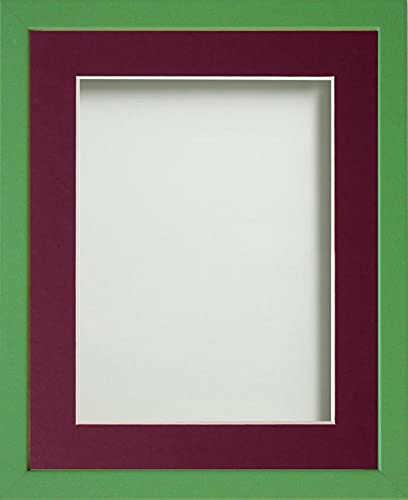 Frame Company Jellybean Range Green Wooden A4 Picture Photo Frame with Plum Mount for Image 9x6 inch * Choice of Colours & Sizes* Fitted with Perspex