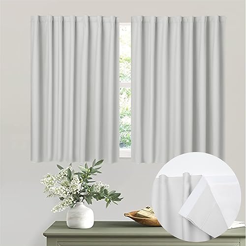 "Muamar No Drill Blackout Curtain, Easy Install Window Curtain Panels, Portable Bedroom Curtains 2 Panel Sets, Light Blocking Shades for Window (Greyish White, 34"" W x 36"" L)"