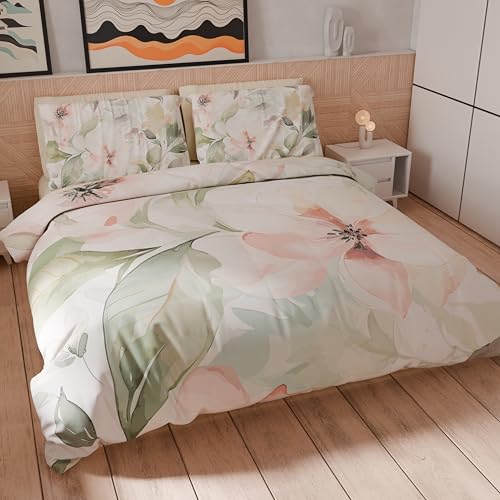 PETTI Artigiani Italiani - Double Duvet Cover Set 250 x 200 cm (2 Pillowcases 50 x 80 cm Included), Soft Microfibre Duvet Cover Set with Digital Floral Print 04 143 - Made in Italy