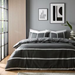 GC GAVENO CAVAILIA Reversible Bedding Sets King Size, Grey Stripe Duvet Cover Bed Set, Breathable Quilt Cover Bed Linen With Pillow Cases, Washable