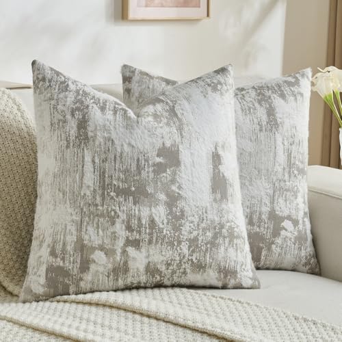 FUTEI Grey White Decorative Throw Pillow Covers 22x22 Inch Set of 2,Soft Faux Cashmere Jacquard - Textured & Cozy Cushion Case,Modern Home Decor for Couch Bed Living Room