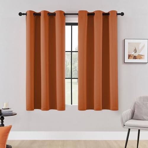 HUTO Blackout Curtains Drapes 54 Inch Length - Thermal Insulated Antique Copper Grommet Black Out Drapery Panels for Basement Bathroom Small Windows, 1 Pair, 42 Inch by 54 Inch, Rust