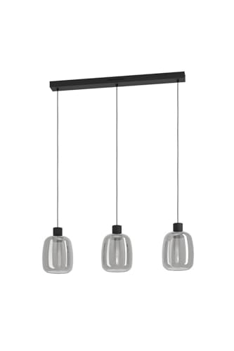 Eglo Connect.z Smart-Home LED Pendant Light Molochio-Z, 3-Light Hanging lamp Made of Black Metal and Smoked Glass, ZigBee, app and Alexa Voice Control, Warm White-Cold White, RGB, dimmable