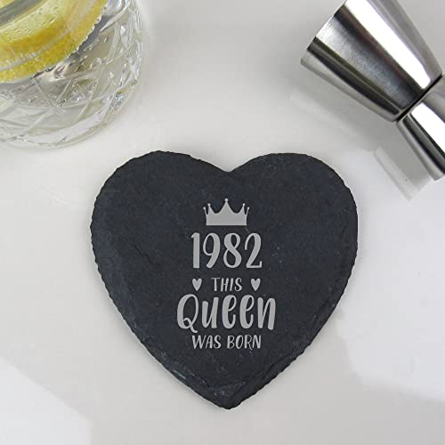 eBuyGB Engraved Heart Slate Coaster -1983 This Queen was Born Design - 30th Birthday Gifts for Women, Her - Thirtieth Birthday Gift for Mum, Sister, Auntie, Friend - Drinks Mat, Placemat