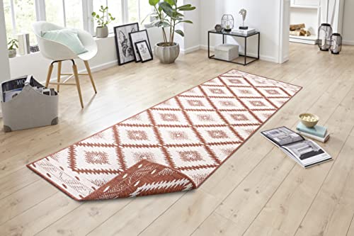 NORTHRUGS Indoor and Outdoor Rug Malibu 80 x 250 cm - Reversible Rug Weatherproof Modern Geometric Pattern Runner for Balcony Patio Garden Conservatory Living Room Rug Waterproof in Cayenne