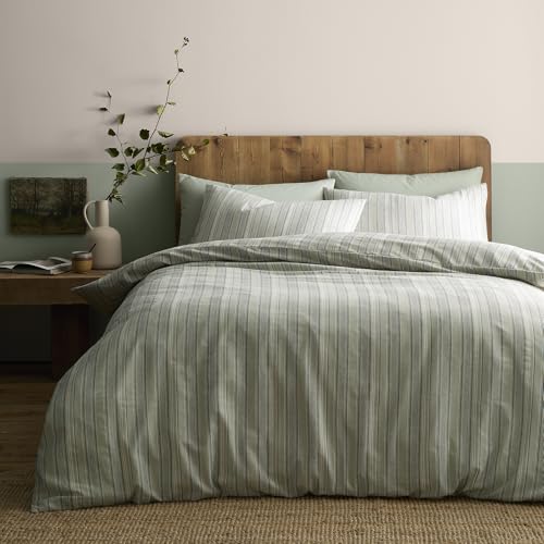 Appletree Yarn Dyed Woven Wide Stripe Duvet Cover Set Single 135 x 200cm – Green Textured Bedding with Soft Cotton‑Blend Finish, Includes 1 Pillowcase