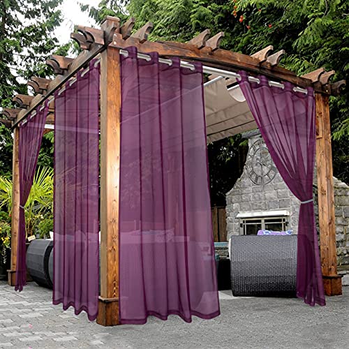 BONZER Waterproof Indoor/Outdoor Sheer Curtains for Patio - 2 Panels Grommet Voile Curtains for Living Room, Bedroom, Porch, Pergola, Cabana, 54 x 84 inch, Plum