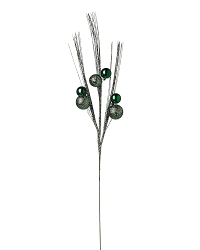 Sage Green Glitter Bauble Christmas Spray – 72 cm Decorative Pick for Wreaths & Garlands