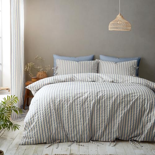 Pineapple Elephant Zanzibar Woven Stripe Super King Duvet Cover Set with Pillowcases Blue