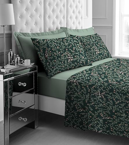 GC GAVENO CAVAILIA Double Bed Sheet Set - 4Piece Printed Bedding Set (Fitted Sheet, Flat Sheet & 2 Pillow Cases) - Warm Thermal Fluffy Bedding - Soft Polyester Fleece Bedding Sheet Set, Green
