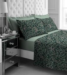 GC GAVENO CAVAILIA Double Bed Sheet Set - 4Piece Printed Bedding Set (Fitted Sheet, Flat Sheet & 2 Pillow Cases) - Warm Thermal Fluffy Bedding - Soft Polyester Fleece Bedding Sheet Set, Green