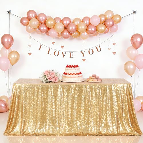 Eternal Beauty Sequin Tablecloth, 90x132 Rectangle Sequin Tablecloth for Party Cake Dessert Table Exhibition Events,Gold