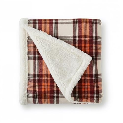 Eddie Bauer - Throw Blanket, Reversible Sherpa Fleece Bedding, Home Decor for All Seasons (Edgewood Red, Throw)