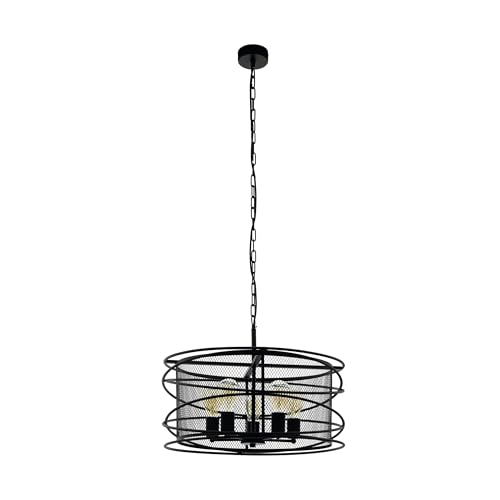 EGLO Blackwater Pendant Light, 5-Bulb Industrial Vintage Retro Pendant Light Made of Steel in Black, Dining Table Lamp, Living Room Lamp Hanging with E27 Socket