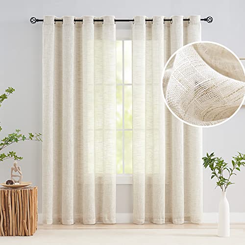 "Treatmentex Semi Sheer Curtains for Living Room Natural Linen Sheer Curtain Drapes for Bedroom 95inch Long Farmhouse Country Rustic Window Curtains 52"" w 2 Panels Grommet Top Beige"