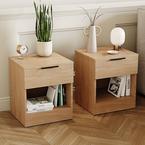 Vida Designs Trega 1 Drawer Bedside Cabinets Set of 2 Pine - Compact Space-Saving Nightstands - 41H x 39W x 28D cm - Engineered Wood - Glide Drawers, Black Handles - Ideal for Bedroom & Guest Room
