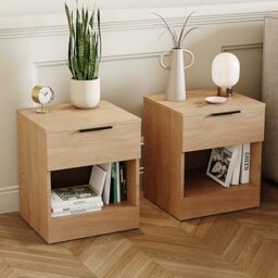 Vida Designs Trega 1 Drawer Bedside Cabinets Set of 2 Pine - Compact Space-Saving Nightstands - 41H x 39W x 28D cm - Engineered Wood - Glide Drawers, Black Handles - Ideal for Bedroom & Guest Room