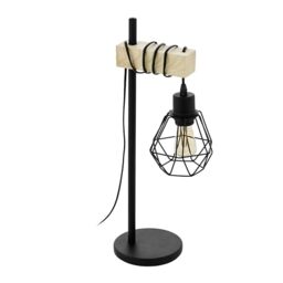 Eglo Table lamp Townshend 5, Wooden Bedside lamp in Industrial Design