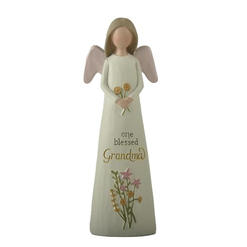 Feather & Grace One Blessed Grandma Angel Figurine ??? Handcrafted Resin Collectible Gift Ornament for Grandma, Sentimental Standing Angel Decor 14cm