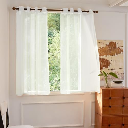MISSTIAM Foil Stripe White Sheer Curtains 63 inches Length 2 Panels with Grommets 52 inches Widith, Semi Transparant Curtains for Living Room and Multiple Rooms, Light Filtering Window Treatment