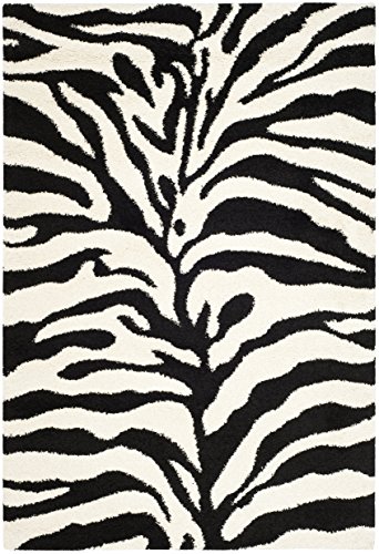 Safavieh Shaggy Indoor Woven Accent Area Rug, Florida Shag Collection, SG452, in Ivory / Black, 69 X 122 cm for Living Room, Bedroom or Any Indoor Space