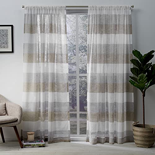 Exclusive Home Curtains Bern Sheer Rod Pocket Top Panel Pair, Cafe, 54x84, 2 Piece