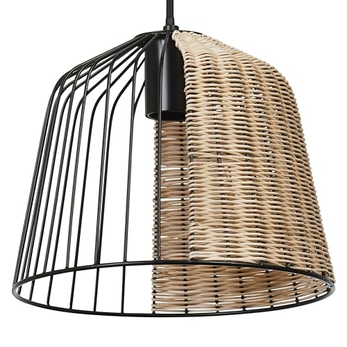 OSRAM Decor Cage Bell Pendant Pendant Light, E27, Non-dimmable, IP20, Rattan/Metal, 260mm, Black/Brown