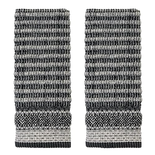 SKL Home Lewis Hand Towel 2pc Set for Bath/Kitchen/Bar & Gift, Black
