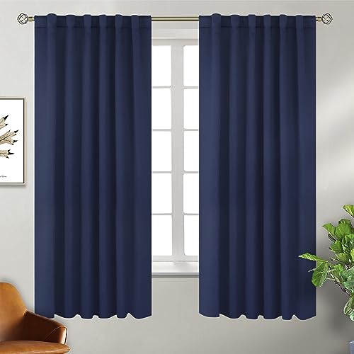BGment Rod Pocket and Back Tab Blackout Curtains for Bedroom - Thermal Insulated Room Darkening Curtains for Living Room, 2 Window Curtain Panels (52 x 63 Inch, Navy Blue)