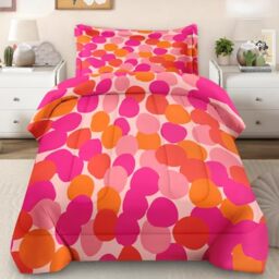Pamnest Comforter Set Twin Size, Pink Orange Colorful Soft Bedding Set for Kids and Adults, Fruit Retro Leaves Comforter Set with Pillowcase, for Bedroom Bed Decor