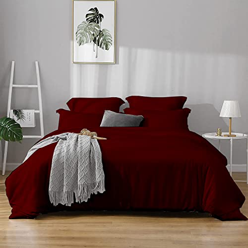 Crown Collection New Luxuriate Hotel 1000-TC Hypoallergenic Ultra Soft Design 100% Egyptian Cotton Solid Duvet Cover with Zipper Colser & 2pcs Pillow Case Set (King 104x90, Burgundy Solid)