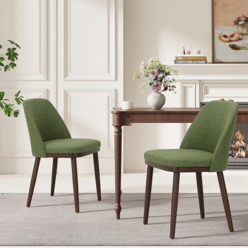 MALOL Thick Wood-base Dining Chairs Set of 2, Upholstered Kitchen Chairs with Solid Wood Legs and Thick Seat Cushion, Modern Dining Room Chairs for Kitchen Dining Room Restaurant, Green