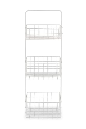Premier Housewares Three Tier White Storage Caddy Stylish and Space-Saving Organizer for Kitchen or Bathroom Three Wide Shelves Easy to Hold Handle 25x74x25