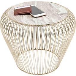 Kare Design Beam Marble Brass Side Table, White, 35 x 43 x 43 cm, Accent Table, Sofa Table, Marble Top, Elegant, Compact, Design Furniture, Living Room