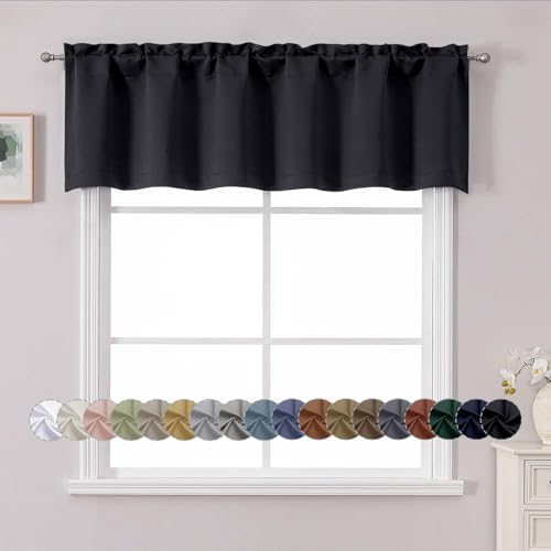 "Chyhomenyc White Valance for Window, Blackout Small Kitchen Curtain for Bedroom/Living Room, Rod Pocket Privacy Short Window Treatment Valance RV Bunk Panels, 60"" Wx14 L"