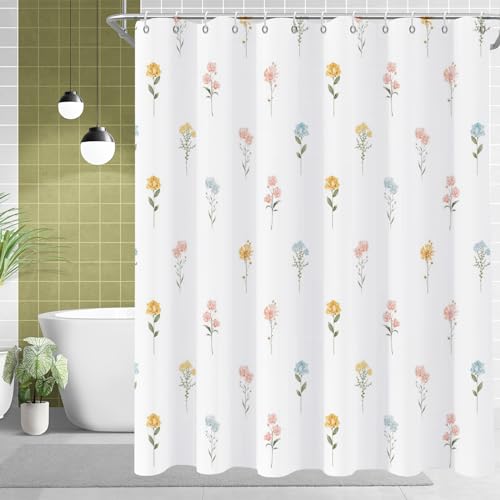 GKLEASG Extra Long Floral Shower Curtain, Wildflowers, Botanical Plant Leaves, Cute Flowers, Spring Herbs, Stylish Waterproof Fabric, Machine Washable for Decoration