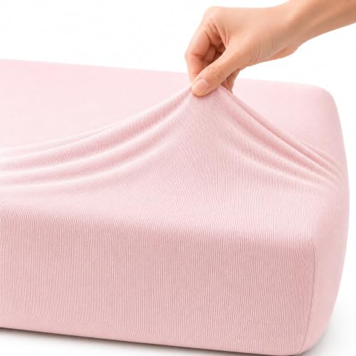 Family Bedding Double Fitted Sheet Pink Deep Pocket Jersey Cotton Bedding - 30cm Depth, Fully Elasticated, Fits 135x190cm to 140x200cm