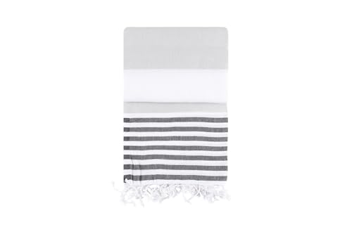 Fouta Beach Towel, 100% Cotton, 100 x 180 cm - Absorbent, Soft and Washable - Stylish Black and White Design for Beach and Spa