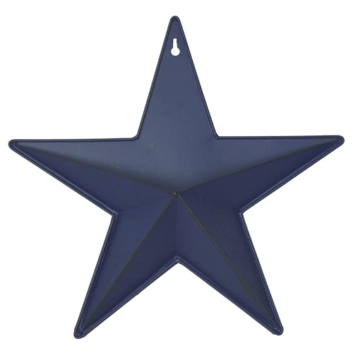 VHC Brands Patriotic Faceted Metal Star Wall Hanging - Navy, 12x12, Distressed Appearance, American Star with Display Pocket, Independence Day Decor