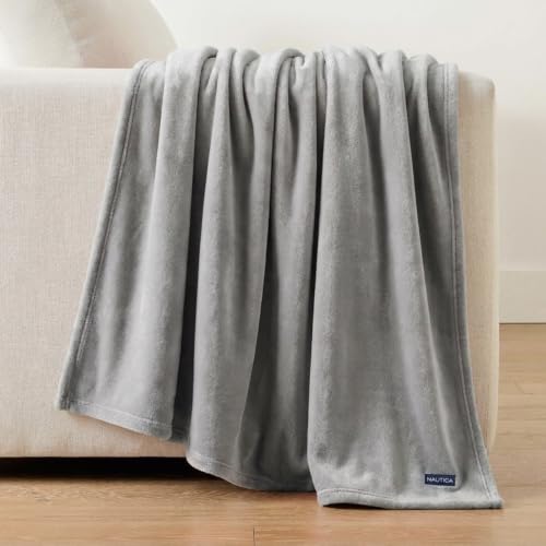 Nautica - Queen Blanket, Soft Plush Fleece Bedding, Ideal for Bed or Couch, Oeko-Tex Certified (Solid Grey)