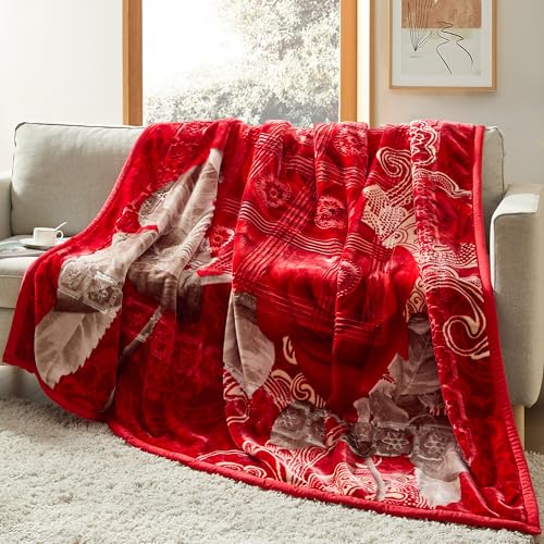 Nestl Korean Mink Blanket King Size - 12 Lbs Velvet Fleece Korean Blanket - 2 Ply Warm & Thick Winter Blanket - Wrinkle & Fade Resistant - 87 x 94 Inches (Maroon)
