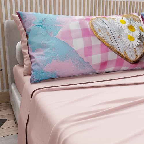 PETTI Artigiani Italiani - Cotton Sheets with Pillowcases in Digital Print, Double Sheet, 329 Light Powder Patterned Bed Set, 100% Made in Italy