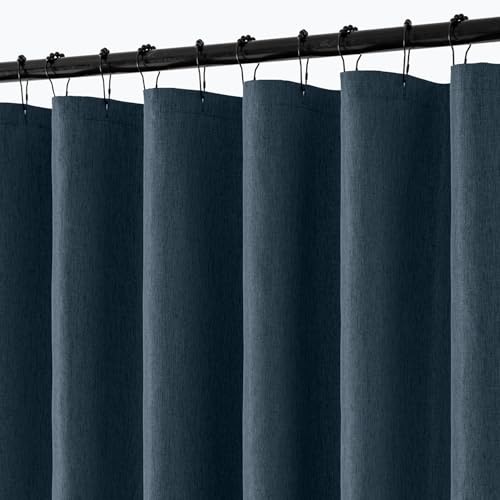 ANRODUO Extra Long Linen Shower Curtain, 108 Inch Long Heavy Duty Fabric Shower Curtain Set with 12 Metal Hooks, Waterproof Decor Machine Washable for Bathroom Bathtub Hotel, 72 x 108, Navy Blue